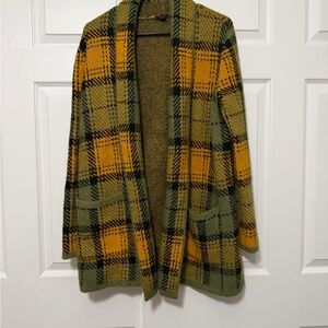 Ann Taylor Plaid Sweater in Mustard and Olive
